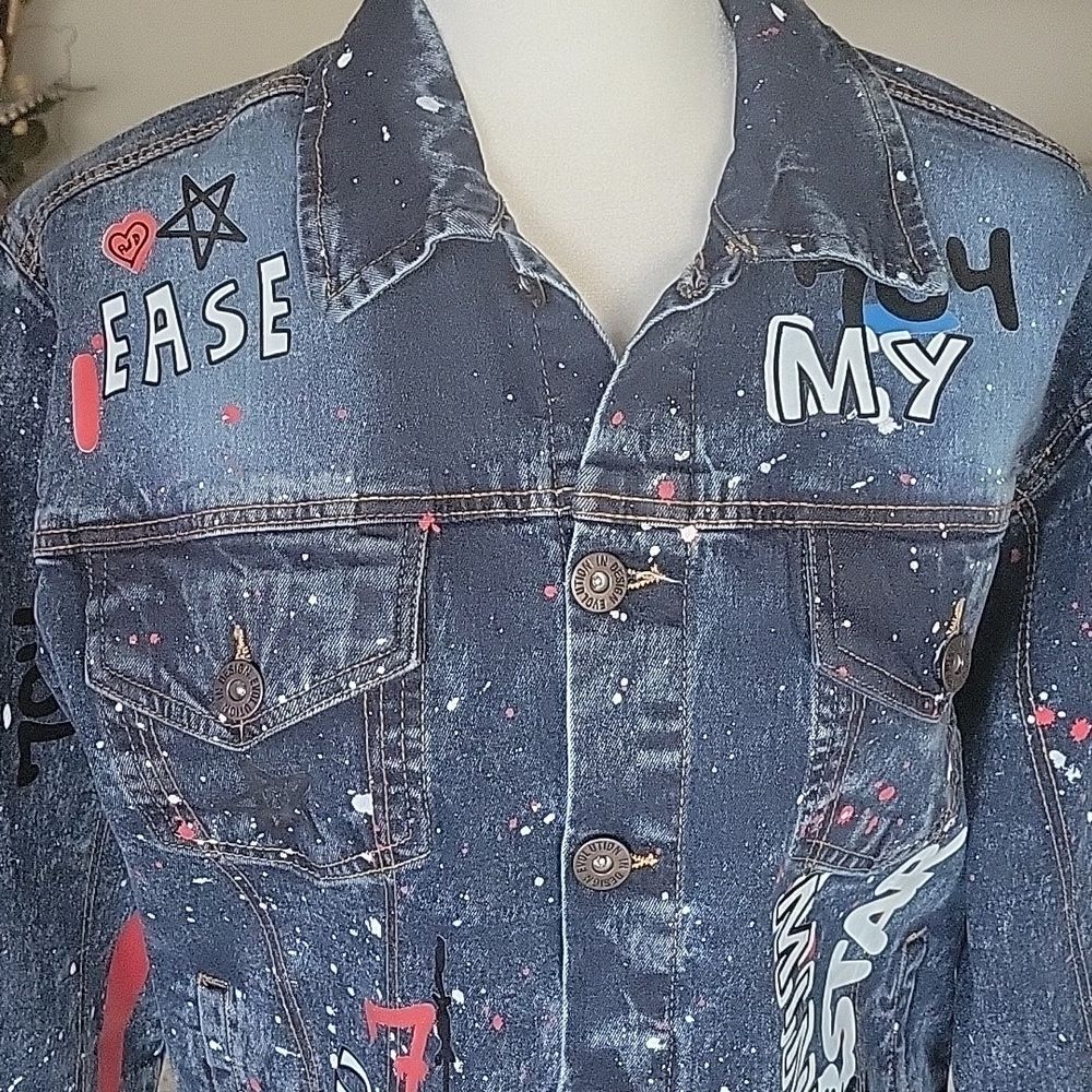 EVOLUTION In Design Paint Denim Jacket Size M - Picture 2 of 11